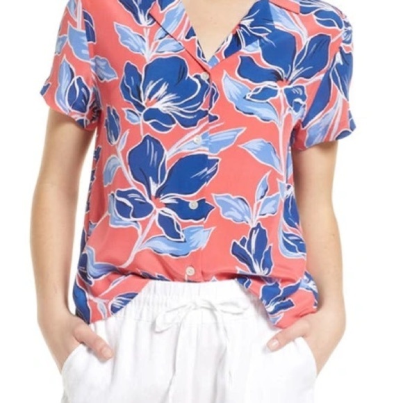 Tommy Bahama Oasis Petals Silk Button-Up Camp Shirt Large Orange Blue Resort - Picture 6 of 6